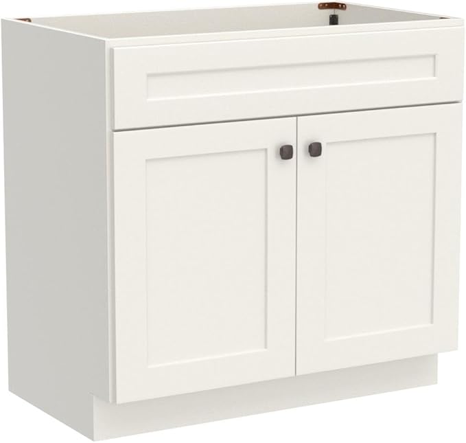 New White Shaker Single-sink Bathroom Vanity Base Cabinet 24" Wide x 21" Deep - Image 5