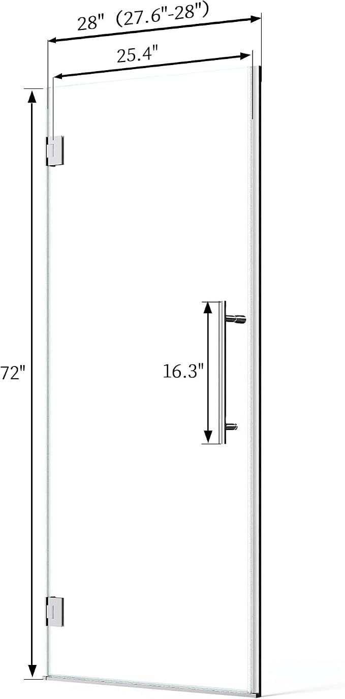Frameless Hinged Shower Door, Single Swing Shower Panel - Image 8