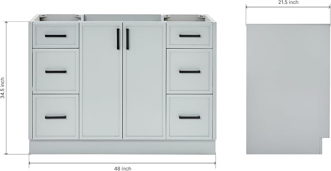 ARIEL Kelly 48 inch Bathroom Vanity Without Sink in Grey, Bathroom Base Cabinet - Image 3