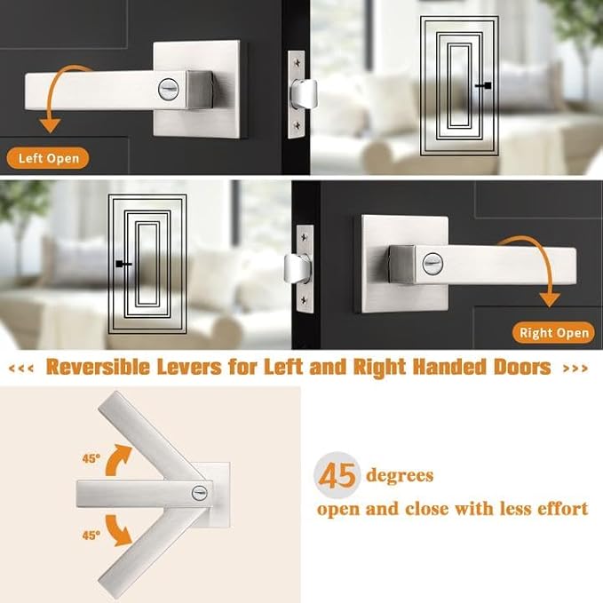 Probrico Interior Brushed Nickel Door Handle, Heavy Duty, Flat Square Privacy - Image 5
