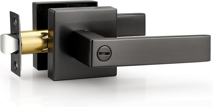 Probrico 1 Pack Interior Privacy Grey Door Handle, Gunmetal Black Locking by Probrico
