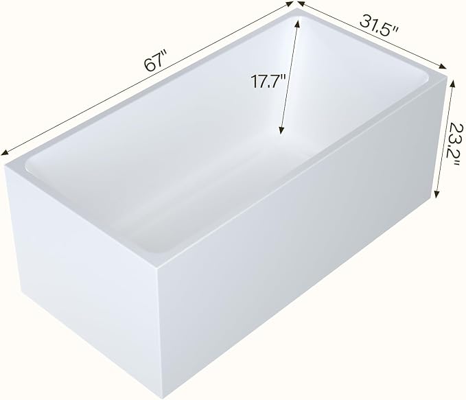 67" Acrylic Freestanding Bathtub, Contemporary Soaking Tub - Image 2