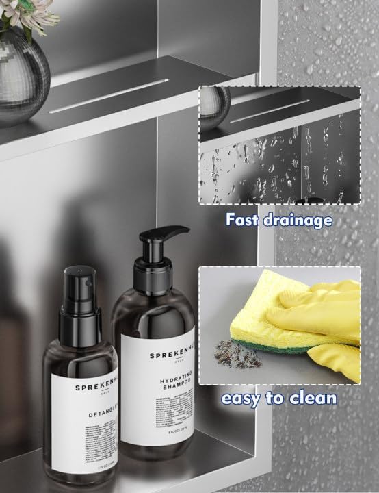 Neodrain No Tile Shower Niche, Brushed Stainless Steel Bathroom Shelf 24" X 12" - Image 6