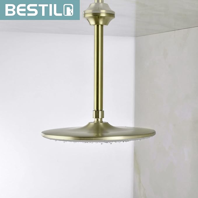BESTILL 8 Inch Ceiling Mount Rain Shower Head Arm and Flange, Brushed Gold - Image 2