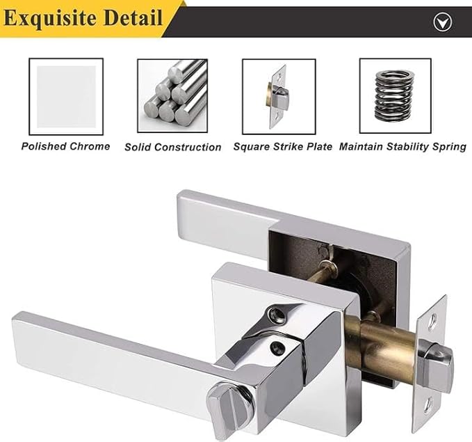 Probrico 2 Pack Privacy Lever Door Handles Square Locking Leverset Reversible - Image 3