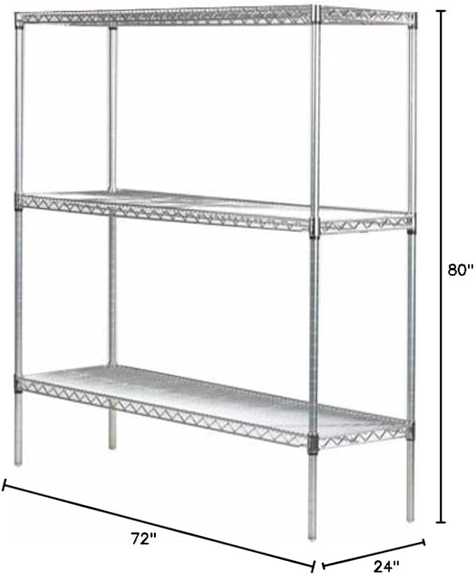 Omega 24" Deep x 72" Wide x 80" High 3 Tier Chrome Starter Shelving Unit - Image 2