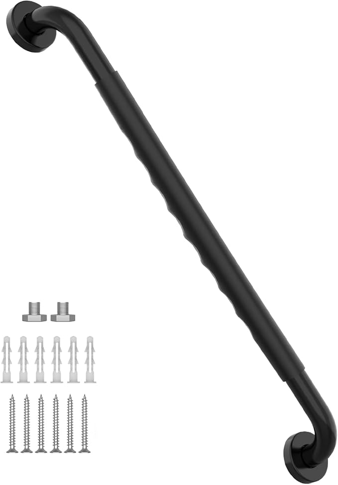 32 Inch Shower Grab Bar w/Anti Slip Rubber Grip, Munzong Black Stainless Steel by Munzong