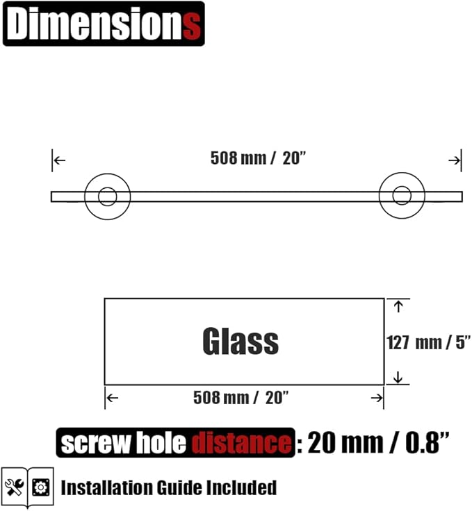 JQK Bathroom Glass Shelf Gold, Tempered Glass Shower Storage 20 by 5 inches - Image 3