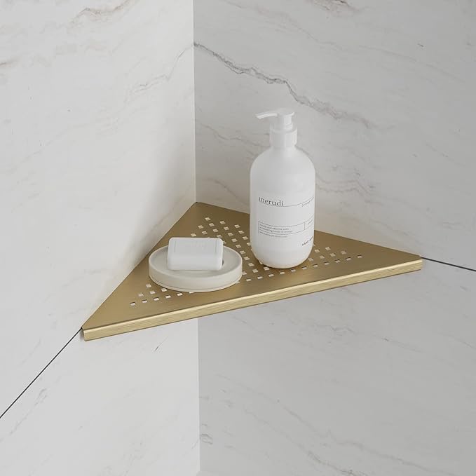 Neodrain 10 Inch Golden Bathroom Corner Shelf Set of 2, Floating Corner Shelves - Image 6