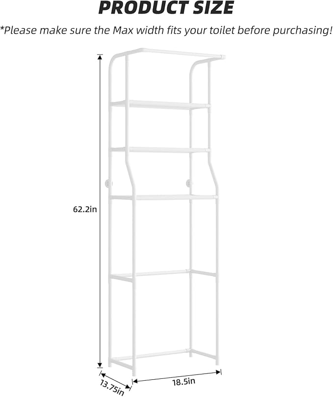 Over The Toilet Storage Shelf, 3-Tier Freestanding Bathroom Organizer - Image 2