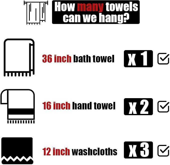 JQK Bath Towel Bar, 39 Inch 304 Stainless Steel Thicken 1mm Single Towel Rack - Image 9
