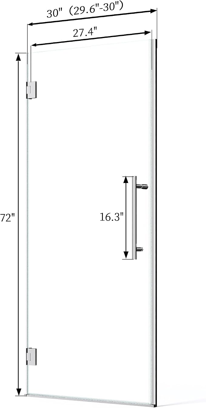 Frameless Hinged Shower Door, Single Swing Shower Panel - Image 8