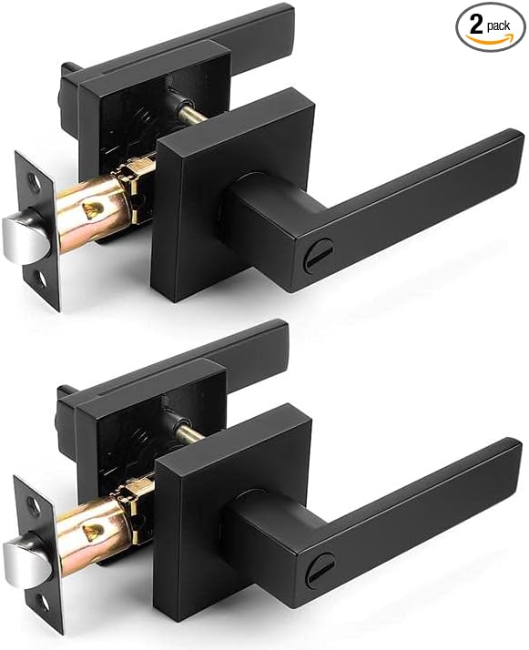 Probrico Interior Black Door Handle, Heavy Duty, Flat Square Privacy Door by Probrico