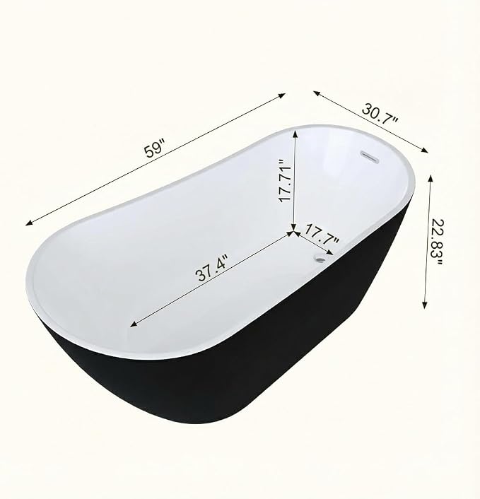 59 Inch Acrylic Freestanding Bathtub, Acrylic Soaking Bathtub - Image 2