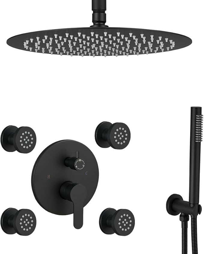 Matte Black Round Shower Faucet Set by Unknown