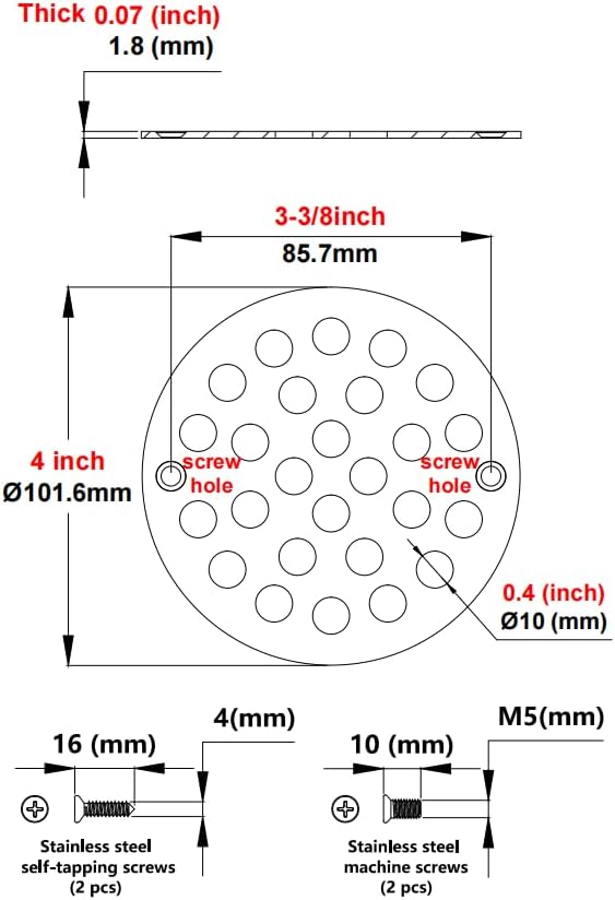 4 Inch Screw-in Round Shower Drain Cover Replacement Floor Drainer - Image 2