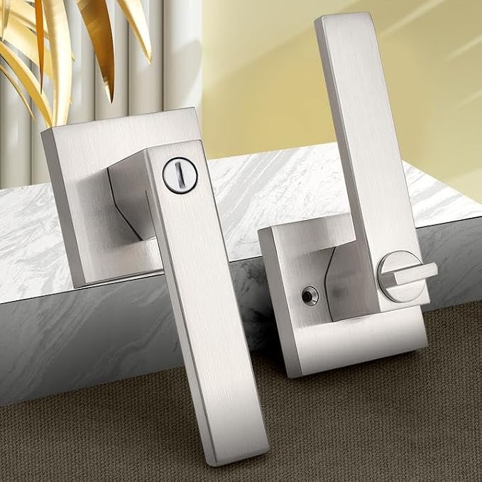Probrico Interior Brushed Nickel Door Handle, Heavy Duty, Flat Square Privacy - Image 2