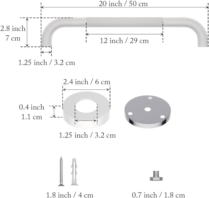 20 Inch Anti Slip Shower Grab Bar Oil Rubbed White 1.25" Diameter, Munzong 2 - Image 2