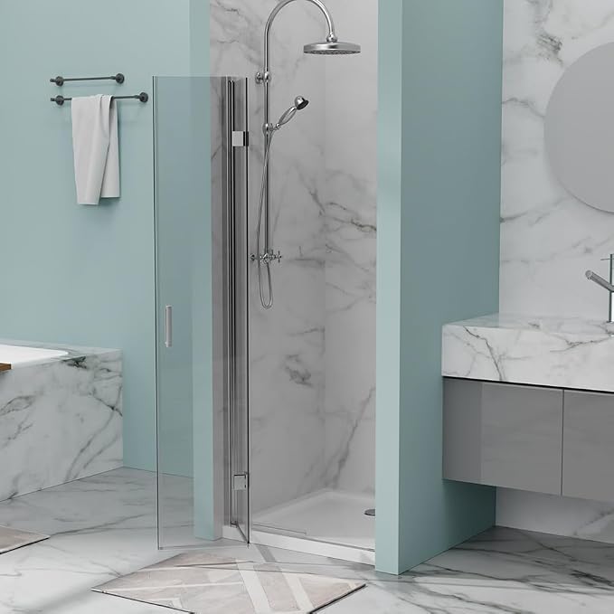 32 in.W x 72 in.H Bifold Frameless Glass Shower Door 1/4” Tempered Clear Glass - Image 2