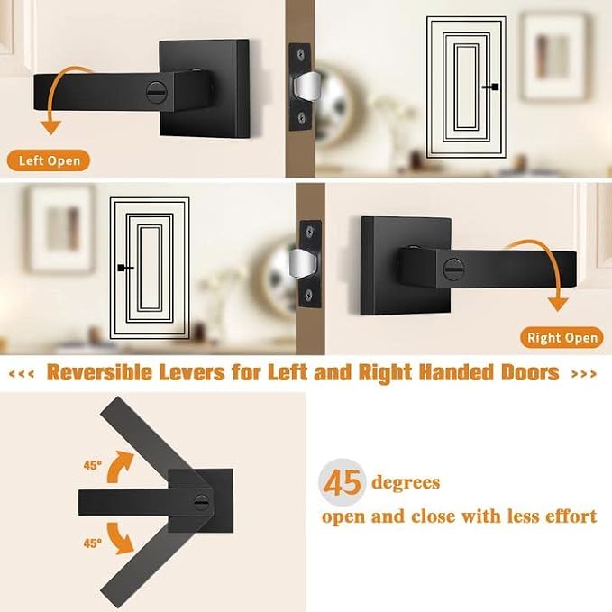 Probrico Interior Black Door Handle, Heavy Duty, Flat Square Privacy Door - Image 4