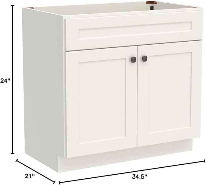 New White Shaker Single-sink Bathroom Vanity Base Cabinet 24" Wide x 21" Deep - Image 2