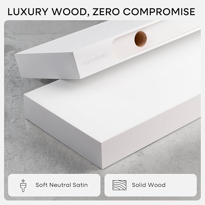 Homeforia White Floating Shelves 16 inch, High End Solid Real Wood 16inch - Image 3