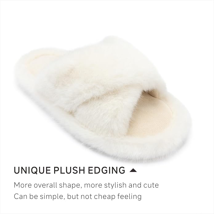 Chantomoo Womens Slippers Memory Foam Fuzzy Cross Band Faux Fur Slippers - Image 2