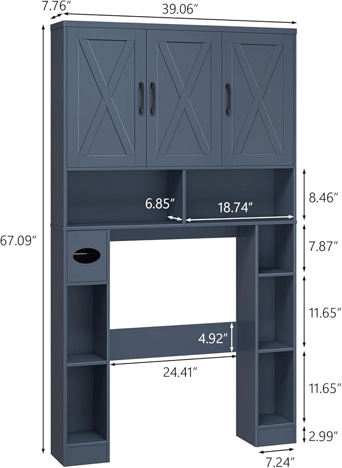 Over The Toilet Storage Cabinet, Farmhouse Toilet Cabinet Rack - Image 2