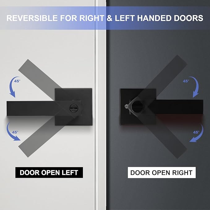 Privacy Interior Door Lever, Heavy Duty Matte Black Door Handles Square Door - Image 6