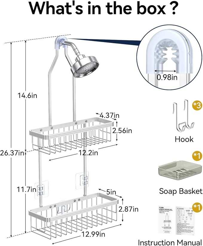 YASONIC Shower Caddy Hanging, Never Rust Shower Organizer Hanging, Aluminum - Image 2
