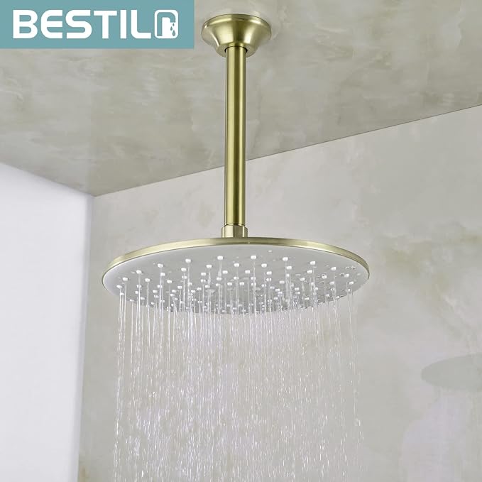 BESTILL 8 Inch Ceiling Mount Rain Shower Head Arm and Flange, Brushed Gold - Image 3