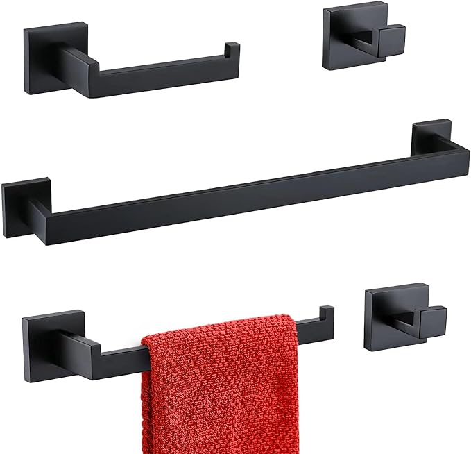TURS Black Bathroom Towel Bar Set Square 5 Pieces Bathroom Hardware Set Matte by TURS