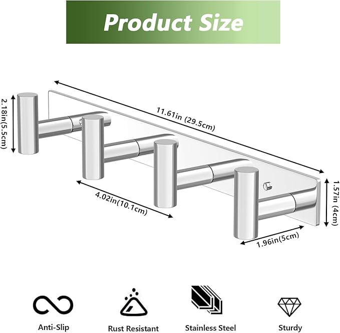 Wall Mounted Coat Rack-4 Hooks, Heavy Duty Stainless Steel Wall Hooks - Image 5