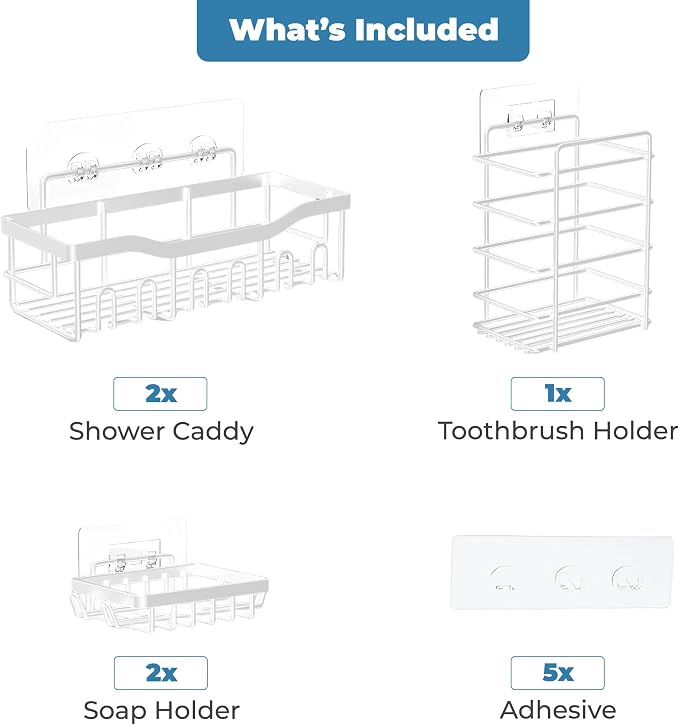 Fab Glass and Mirror Shower Caddy Pack of 5, Wall Mounted Bathroom Caddy - Image 7
