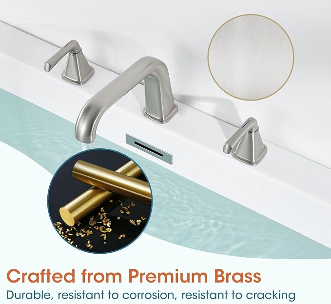 Bathtub Faucet Set 3 Hole, Brushed Nickel Roman Bathtub Faucet, High Flow Deck - Image 5