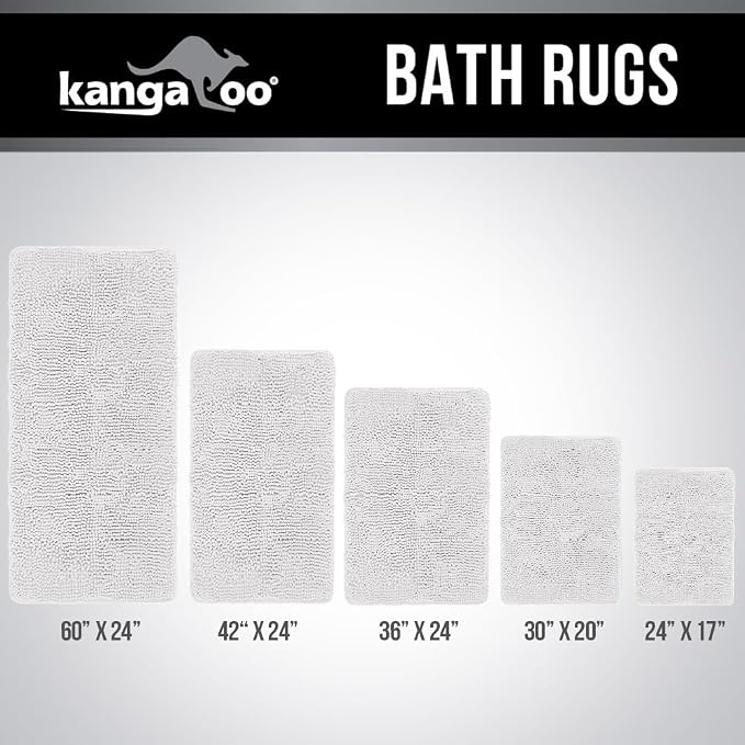 KANGAROO Bathroom Rugs, Chenille Soft Absorbent Bath Rug, Shaggy Shower Mat - Image 9