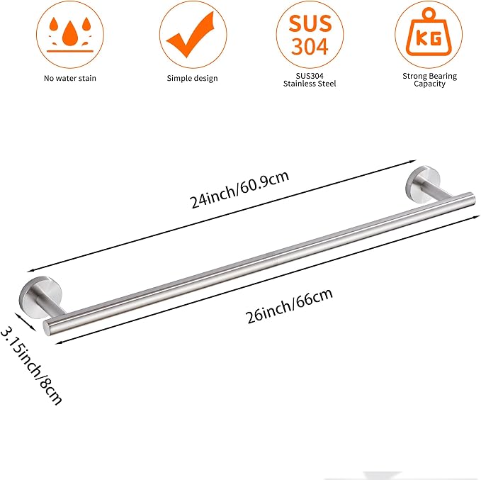 Bath Towel Bar, 24 Inch 304 Stainless Steel Thicken Towel Holder - Image 4