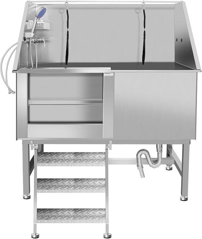 50" Pet Dog Bathing Station W/Ramp, Professional Stainless Steel Dog Grooming by OLIPIC