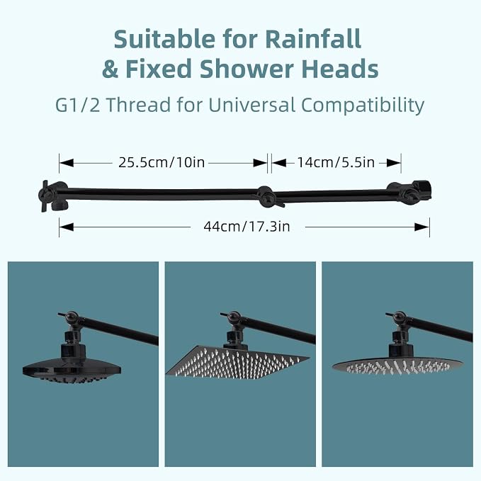 iFealClear All Metal 16" Shower Head Extension Arm, Solid Brass Shower Head - Image 2