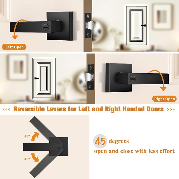 Probrico Interior Black Door Handle, Heavy Duty, Flat Square Privacy Door - Image 4