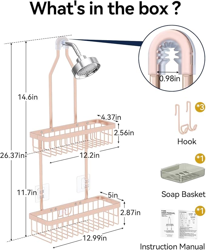 YASONIC Shower Caddy Hanging, Never Rust Shower Organizer Hanging, Aluminum - Image 2