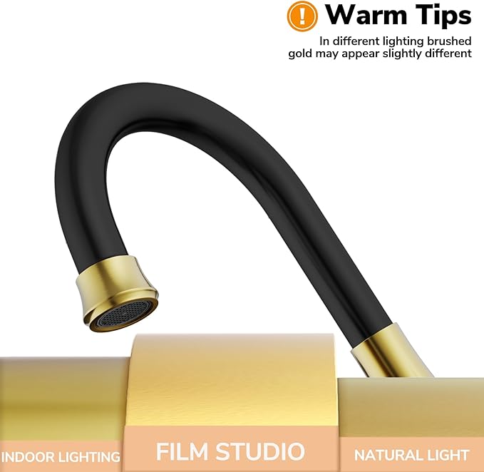 Bathroom Faucets for Sink 3 Hole, Hurran Black& Gold Bathroom Sink Faucet - Image 2