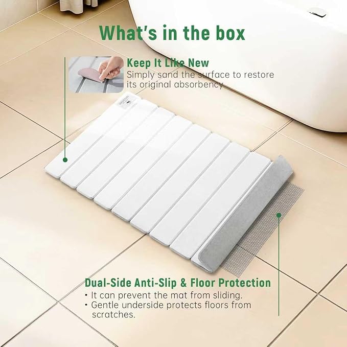 Stone Bath Mat for Water Absorption, Foldable Diatomite Stone Mat, Non-Slip & - Image 5