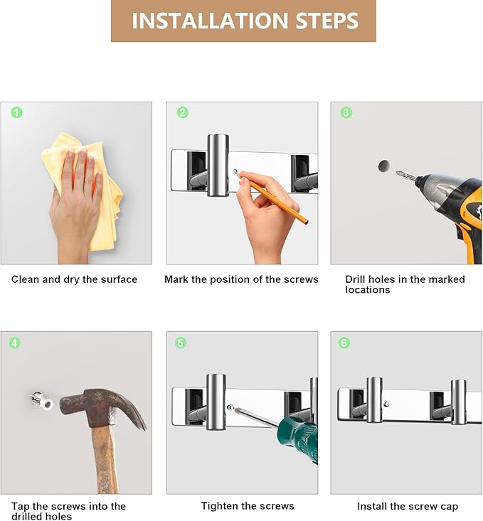 Wall Mounted Coat Rack-4 Hooks, Heavy Duty Stainless Steel Wall Hooks - Image 7