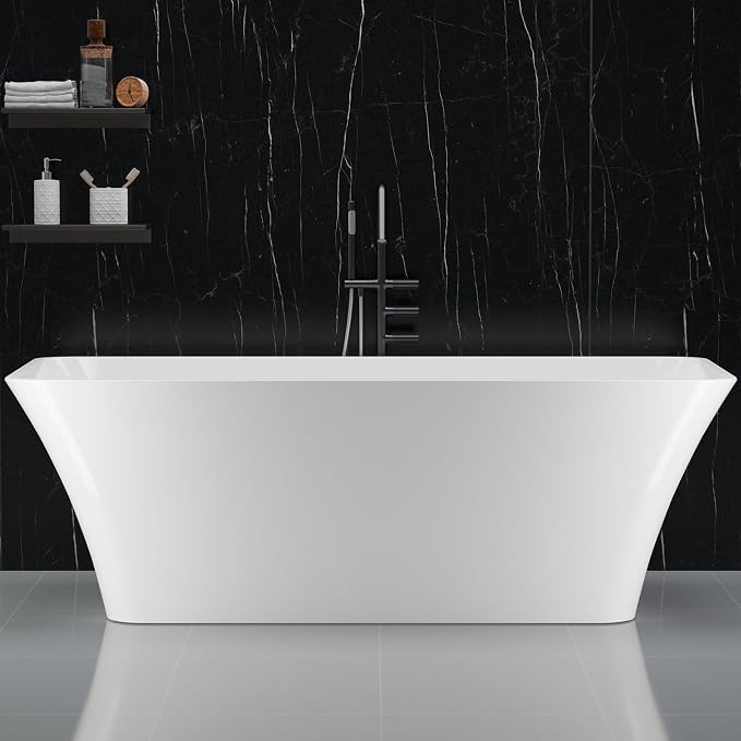 59" Free Standing Tub, Acrylic Freestanding Bathtub, Modern Soaking Tub by GAOMON
