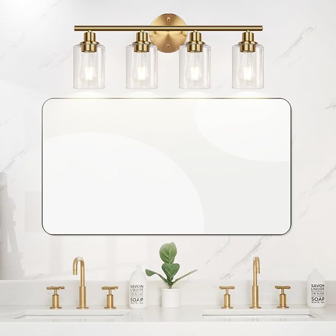 4-Light Bathroom Light Fixtures, Brushed Gold Modern Vanity Lights Over Mirror - Image 4