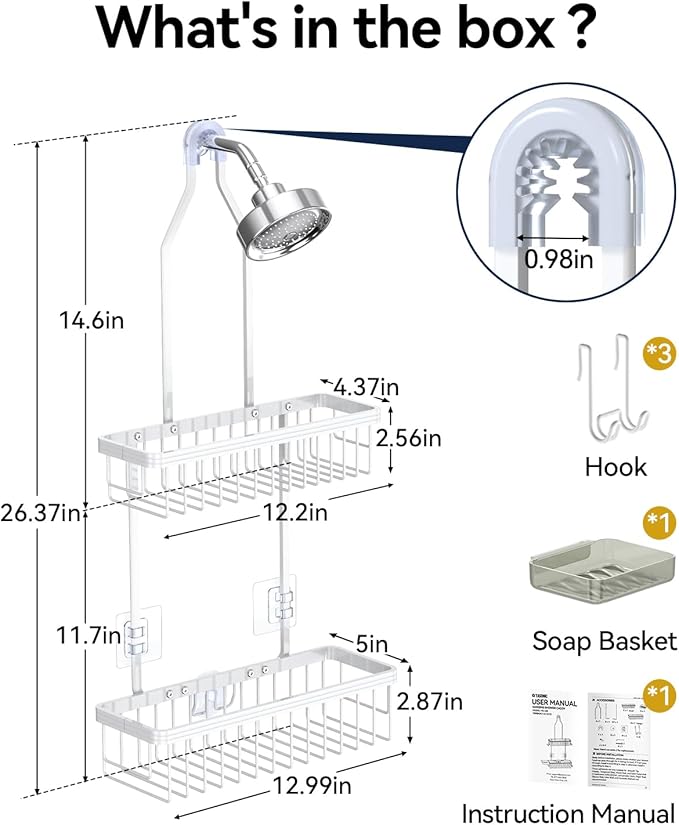YASONIC Shower Caddy Hanging, Never Rust Shower Organizer Hanging, Aluminum - Image 2