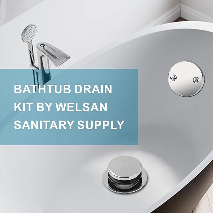 Chrome Bathtub Drain Tip-Toe Two-Hole, Welsan Tub Drain Trim Set Conversion Kit - Image 2