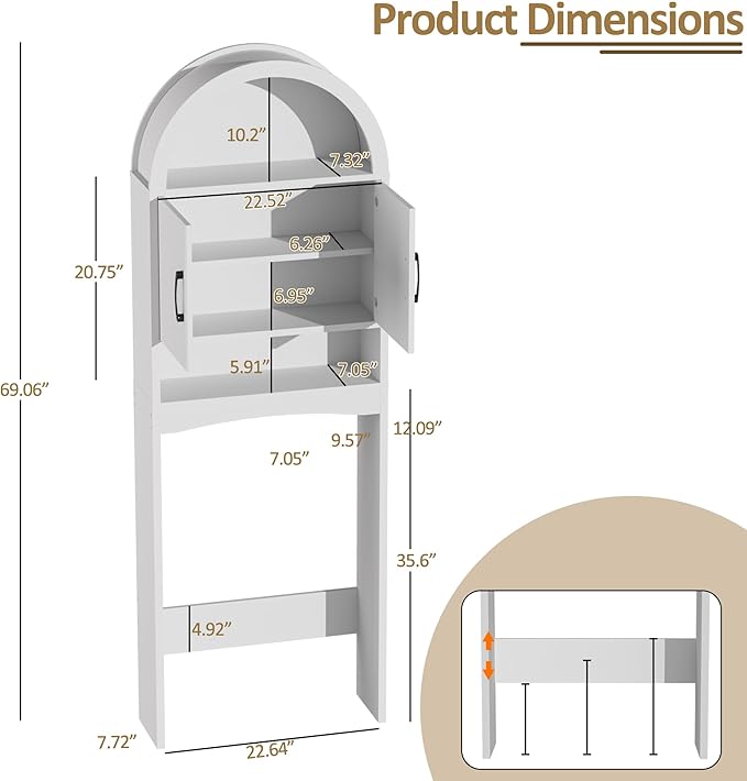 Spurgehom Over The Toilet Storage Cabinet, Bathroom Shelf Organizer Freestanding - Image 2