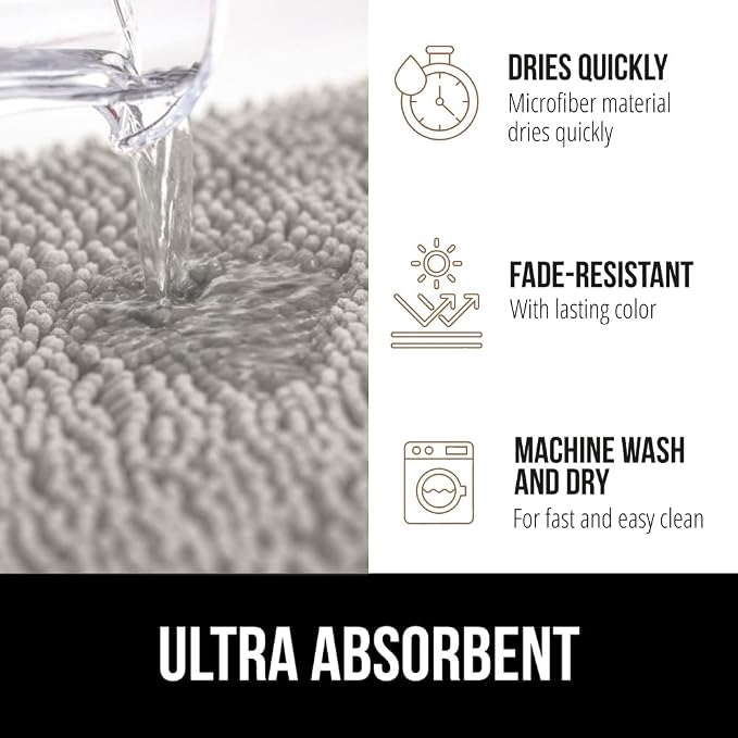 GORILLA GRIP Plush Absorbent Shaggy Chenille Bath Rug Mat - Image 5